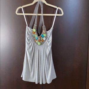 Gorgeous Sky embellished halter top.